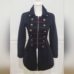 Anthropologie Knitted Dove Black Military Coat | Tailored Chic | Size Small